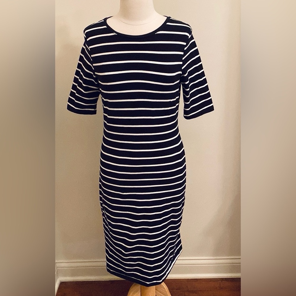 A New Day Black White Striped 3/4 Sleeves Casual Long Maxi Dress Size Medium